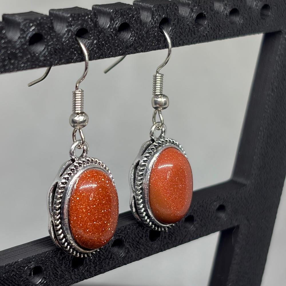 Genuine Orange Sandstone Vintage Style Earrings